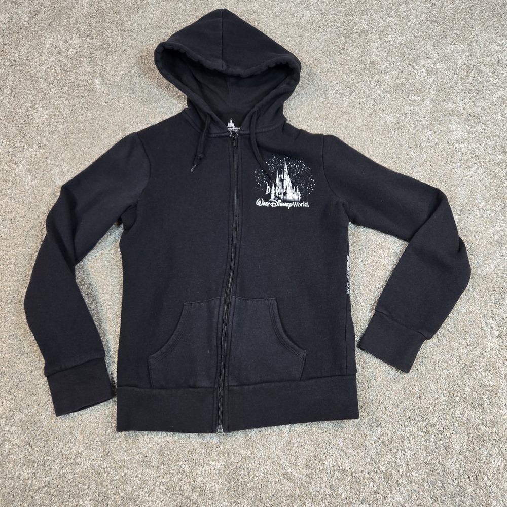 Disney Parks Walt Disney World Black Full Zip womans small Hoodie Sweatshirt